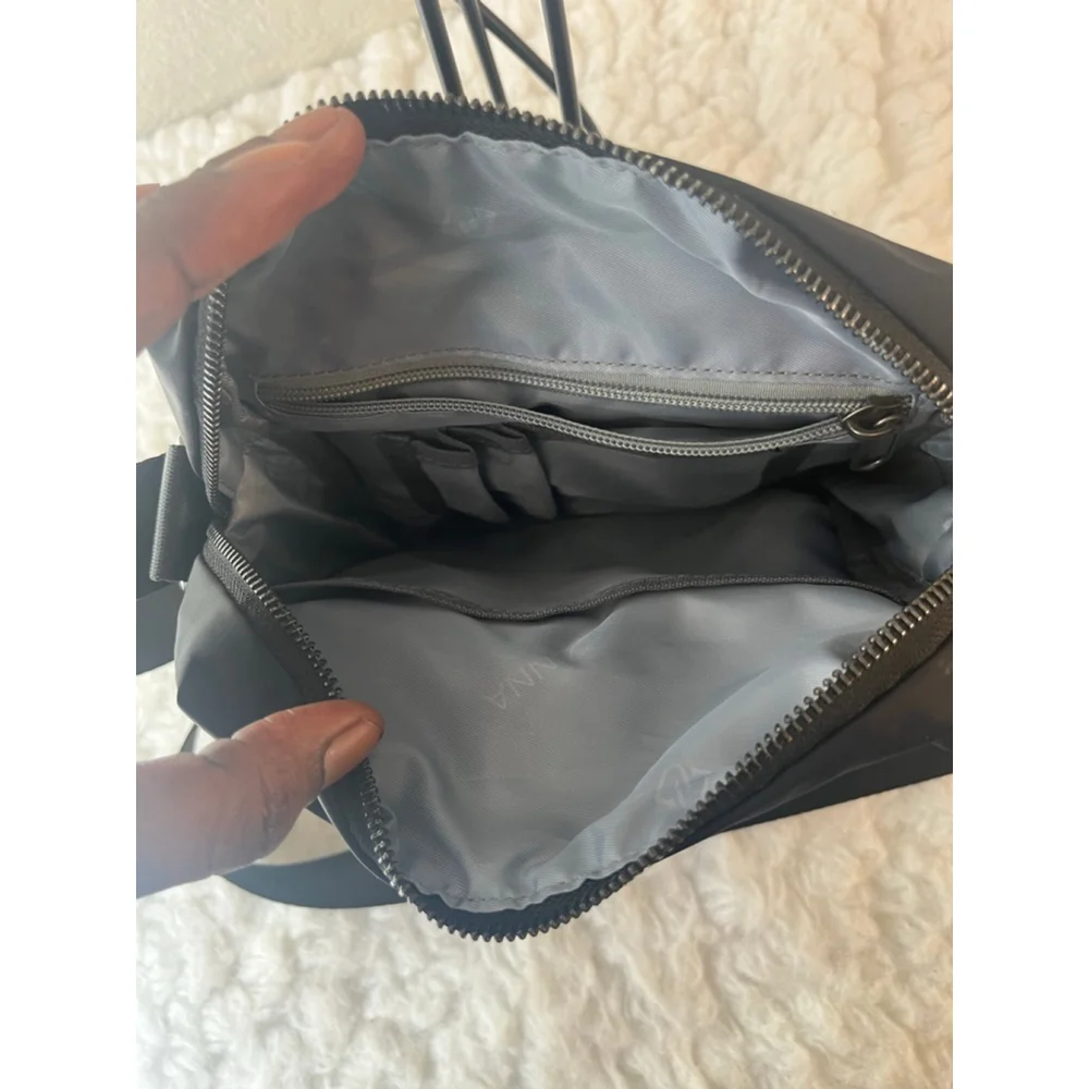 ZZINNA black nylon crossbody bag with two heart appliqués for men and women